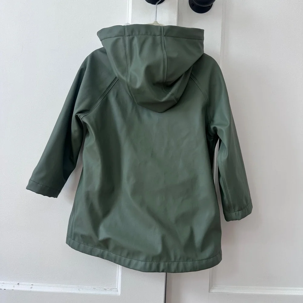 HM Kids Olive Green Hooded Rain Jacket Size 1.5-2Y Fall Sage Coat